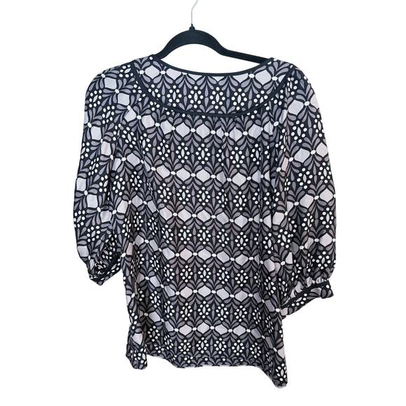 Milly Silk Keyhole Blouse Abstract Black White Size 6 - Picture 3 of 7